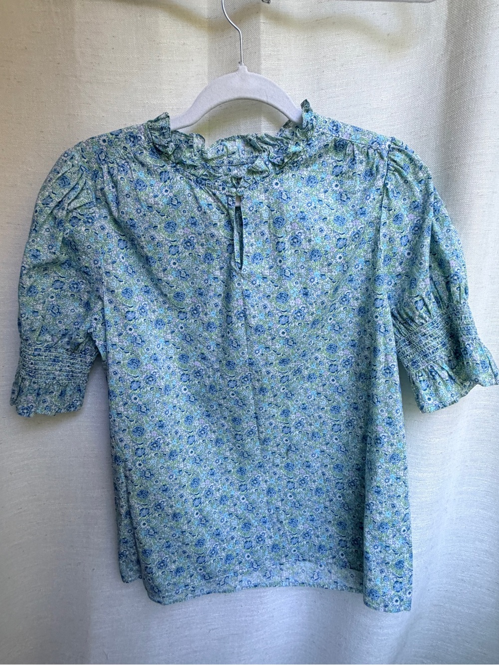 J.Crew Liberty Amelie Floral Puff Sleeve Ruffle Neck Top M